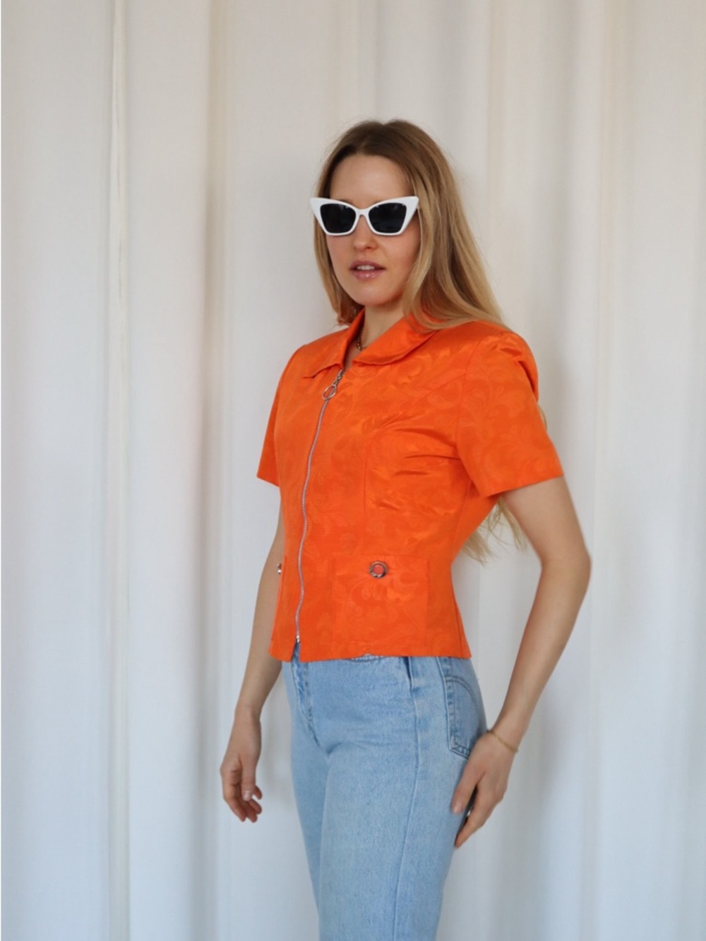 Bright Orange Zip-Front Short Sleeve Jacket